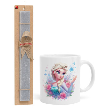 Elsa Princess, Easter Set, Ceramic Cup (330ml) & Easter aromatic flat candle (30cm) (GRAY)