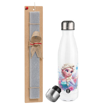 Elsa Princess, Easter candle, metallic white thermos bottle (500ml) & aromatic flat candle (30cm) (GRAY)