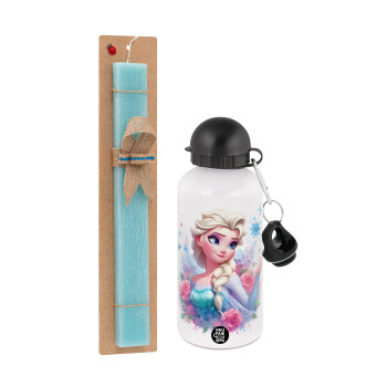 Elsa Princess, Easter Set, metallic aluminum water bottle (500ml) & scented flat candle (30cm) (TURQUOISE)