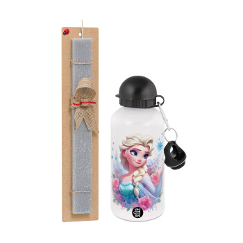 Elsa Princess, Easter Set, metallic aluminum water bottle (500ml) & aromatic flat Easter candle (30cm) (GRAY)