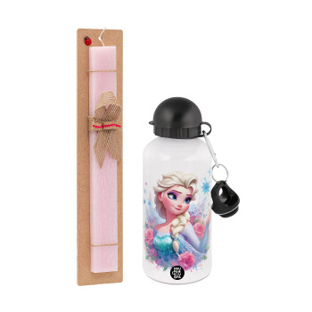 Elsa Princess, Easter Set, metallic aluminum bottle (500ml) & aromatic flat Easter candle (30cm) (PINK)