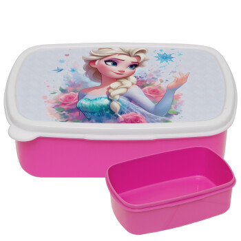 Elsa Princess, ΡΟΖ παιδικό δοχείο φαγητού (lunchbox) πλαστικό (BPA-FREE) Lunch Βox M18 x Π13 x Υ6cm