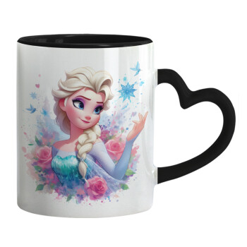 Elsa Princess, Mug heart black handle, ceramic, 330ml