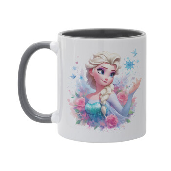 Elsa Princess, Κούπα χρωματιστή γκρι, κεραμική, 330ml