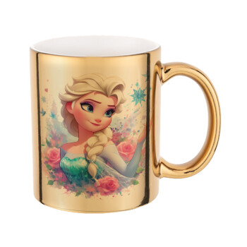 Elsa Princess, Κούπα κεραμική, χρυσή καθρέπτης, 330ml