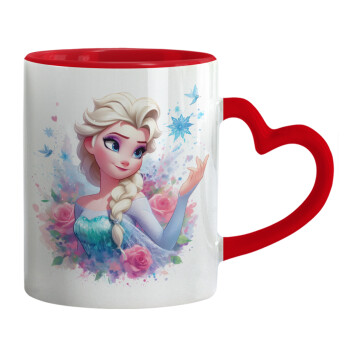 Elsa Princess, Mug heart red handle, ceramic, 330ml