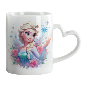 Elsa Princess, Κούπα καρδιά χερούλι λευκή, κεραμική, 330ml