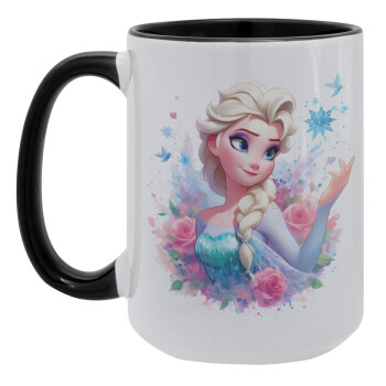 Elsa Princess, Κούπα Mega 15oz, κεραμική Μαύρη, 450ml