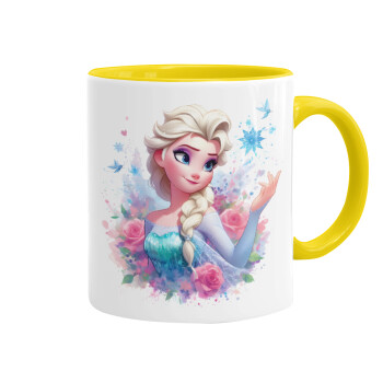 Elsa Princess, Κούπα χρωματιστή κίτρινη, κεραμική, 330ml