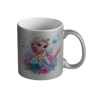 Elsa Princess, Κούπα Ασημένια Glitter που γυαλίζει, κεραμική, 330ml