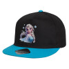 Child's Flat Snapback Hat, Black/Blue (100% COTTON, CHILD, UNISEX, ONE SIZE)