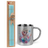 Easter Set, metallic thermal cup (300ml) & aromatic flat Easter candle (30cm) (TURQUOISE)