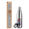 Easter Set, metallic stainless thermos flask (500ml) & scented flat Easter candle (30cm) (GRAY)