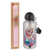 Easter Set, metallic Silver aluminum water bottle (500ml) & scented flat Easter candle (30cm) (PINK)