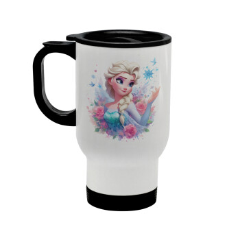 Elsa Princess, Stainless steel travel mug with lid, double wall white 450ml