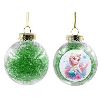 Elsa Princess, Transparent Christmas tree ball ornament with green filling 8cm