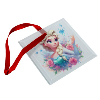 Elsa Princess, Christmas ornament, glass square ornament 9x9cm