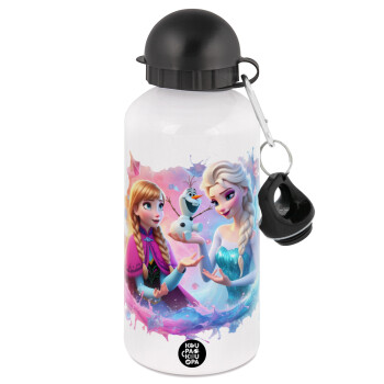 Elsa & Anna Princess, Metal water bottle, White, aluminum 500ml