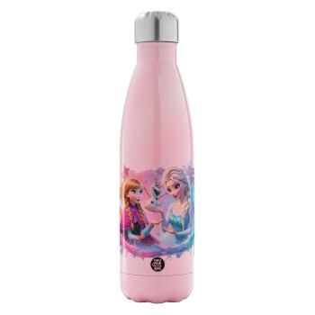 Elsa & Anna Princess, Metal mug thermos Pink Iridiscent (Stainless steel), double wall, 500ml