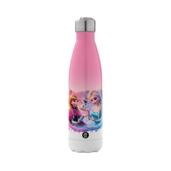 Elsa & Anna Princess, Metal mug thermos Pink/White (Stainless steel), double wall, 500ml