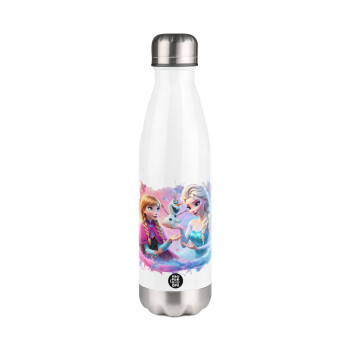 Elsa & Anna Princess, Metal mug thermos White (Stainless steel), double wall, 500ml