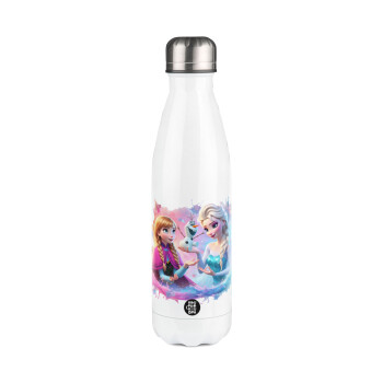 Elsa & Anna Princess, Metal mug thermos White (Stainless steel), double wall, 500ml