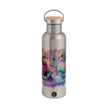 Elsa & Anna Princess, Stainless steel Silver with wooden lid (bamboo), double wall, 750ml