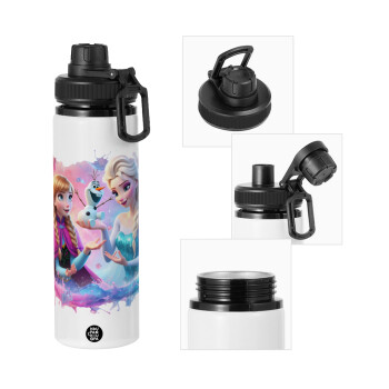 Elsa & Anna Princess, Metal water bottle with safety cap, aluminum 850ml