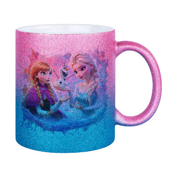 Elsa & Anna Princess, Κούπα Χρυσή/Μπλε Glitter, κεραμική, 330ml