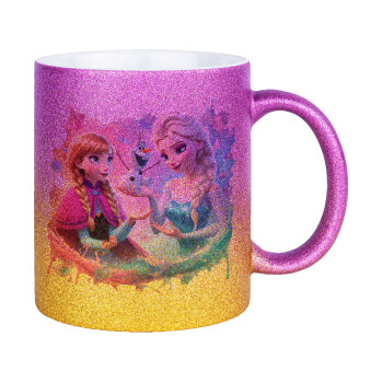 Elsa & Anna Princess, Κούπα Χρυσή/Ροζ Glitter, κεραμική, 330ml