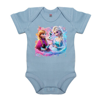 Elsa & Anna Princess, Βρεφικό φορμάκι μωρού, 0-18 μηνών, Μπλε, 100% Organic Cotton, κοντομάνικο