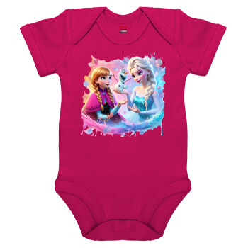 Elsa & Anna Princess, Βρεφικό φορμάκι μωρού, 0-18 μηνών, ΡΟΖ, 100% Organic Cotton, κοντομάνικο