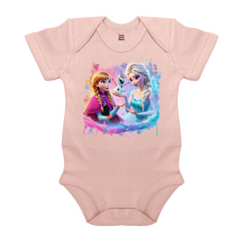 Elsa & Anna Princess, Βρεφικό φορμάκι μωρού, 0-18 μηνών, ΡΟΖ POWDER, 100% Organic Cotton, κοντομάνικο