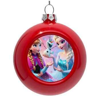 Elsa & Anna Princess, Red Christmas tree ornament bauble 8cm