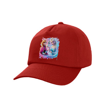 Elsa & Anna Princess, Children's Baseball Cap, 100% Cotton Twill, Red (COTTON, CHILDREN'S, UNISEX, ONE SIZE)