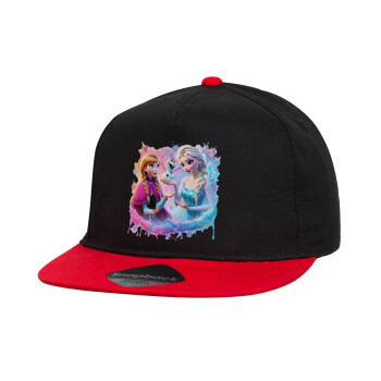 Elsa & Anna Princess, Children's Flat Snapback Hat, Black/Red (100% COTTON, CHILDREN'S, UNISEX, ONE SIZE)