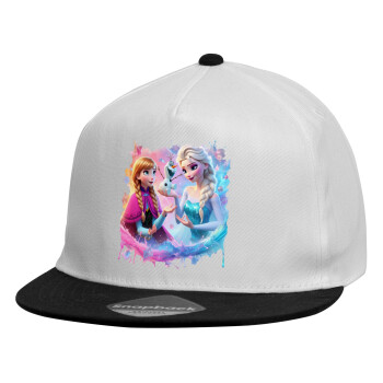 Elsa & Anna Princess, Child's Flat Snapback Hat, White (100% COTTON, CHILDREN'S, UNISEX, ONE SIZE)