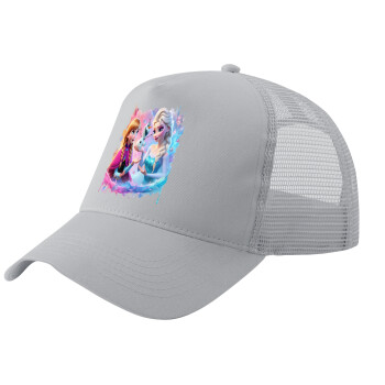 Elsa & Anna Princess, Adult Structured Trucker Hat, with Mesh, GRAY (100% COTTON, ADULT, UNISEX, ONE SIZE)