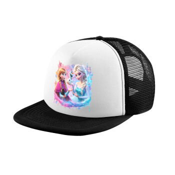 Elsa & Anna Princess, Adult Soft Trucker Hat with Black/White Mesh (POLYESTER, ADULT, UNISEX, ONE SIZE)