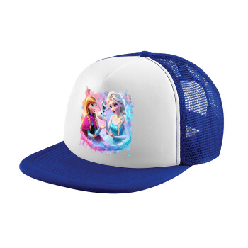 Elsa & Anna Princess, Adult Soft Trucker Hat with Blue/White Mesh (POLYESTER, ADULT, UNISEX, ONE SIZE)