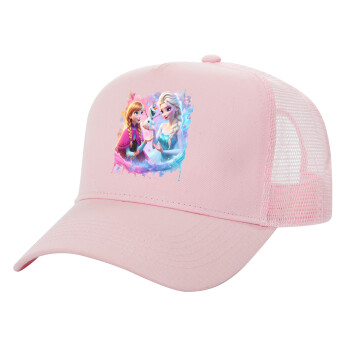 Elsa & Anna Princess, Adult Structured Trucker Hat, with Mesh, PINK (100% COTTON, ADULT, UNISEX, ONE SIZE)