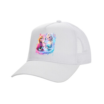 Elsa & Anna Princess, Structured Trucker Adult Hat, with Mesh, WHITE (100% COTTON, ADULT, UNISEX, ONE SIZE)