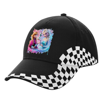 Elsa & Anna Princess, Adult Ultimate BLACK RACING Cap, (100% COTTON DRILL, ADULT, UNISEX, ONE SIZE)