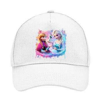 Elsa & Anna Princess, Adult Baseball Cap, Drill, White (100% COTTON, ADULT, UNISEX, ONE SIZE)