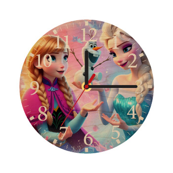 Elsa & Anna Princess, Ρολόι τοίχου ξύλινο plywood (20cm)