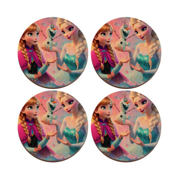 Elsa & Anna Princess, ΣΕΤ x4 Σουβέρ ξύλινα στρογγυλά plywood (9cm)