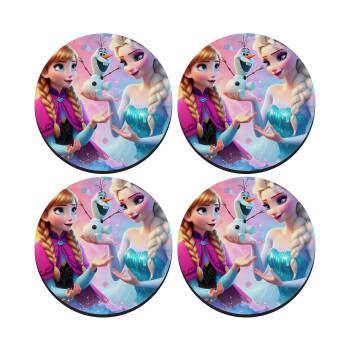 Elsa & Anna Princess, SET of 4 round wooden coasters (9cm)