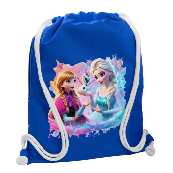 Elsa & Anna Princess, Backpack pouch GYMBAG Blue, with pocket (40x48cm) & thick cords