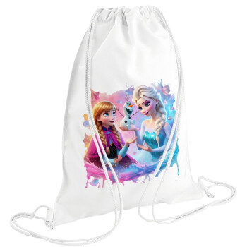 Elsa & Anna Princess, Backpack pouch GYMBAG white (28x40cm)