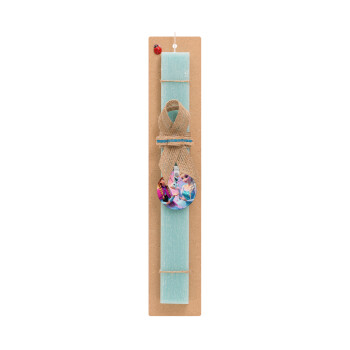 Elsa & Anna Princess, Easter Set, wooden keychain & aromatic flat Easter candle (30cm) (TURQUOISE)